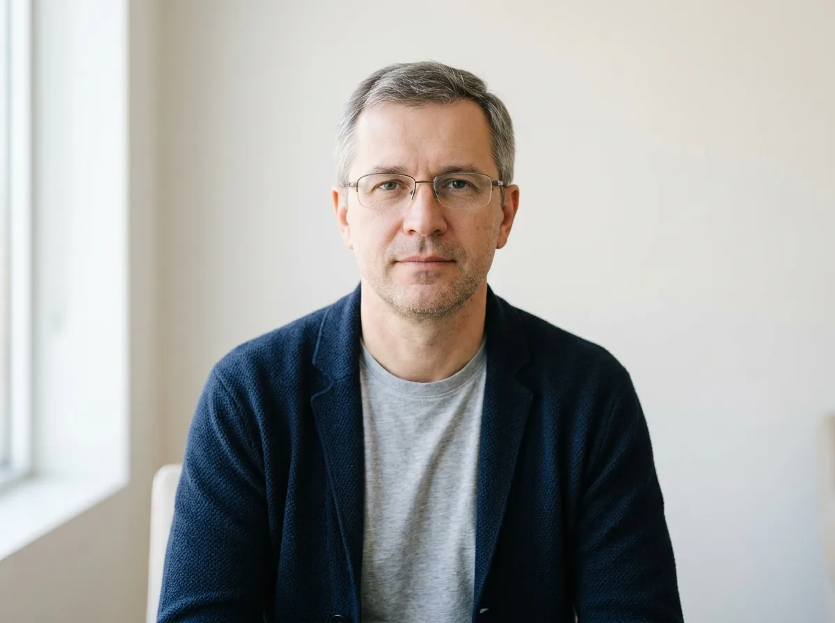 Аватар пациента Сергей, мужчина средних лет, светлый фон, нейтральное выражение лица